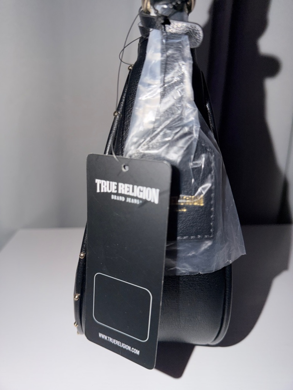 True Religion Black Leather Crescent Shoulder Bag with Gold Hardware - Picture 3 of 10
